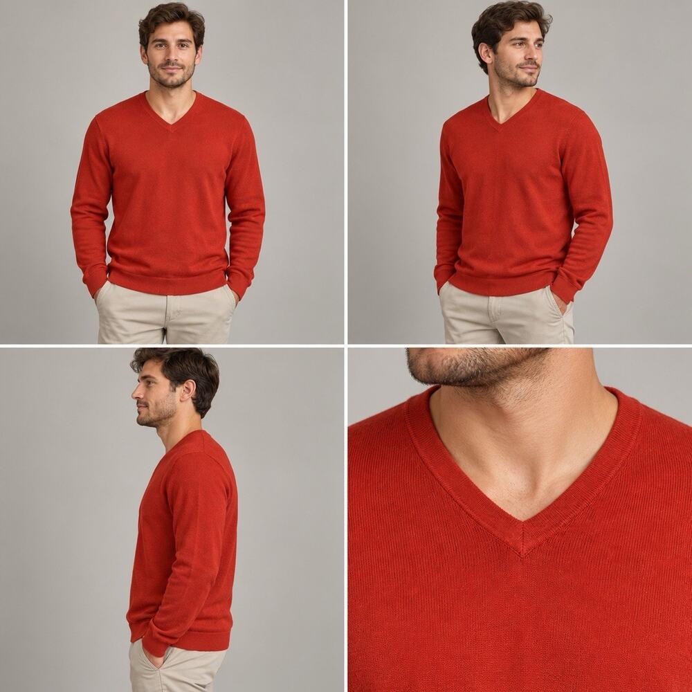 Banana Republic V Neck Sweater Mens Medium Red Long Sleeve Knit Pullover